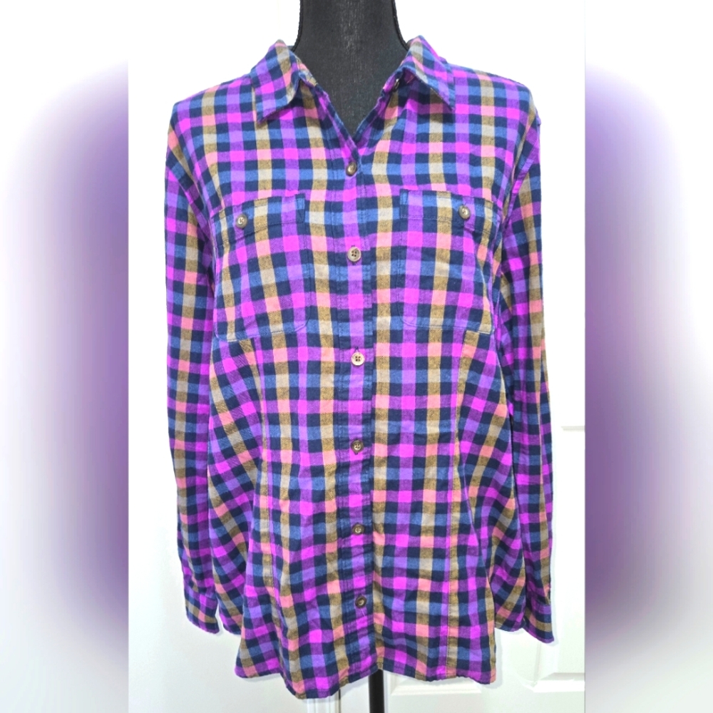 Eddie Bauer Women's Plaid Purple & Blue Button-Up Shirt